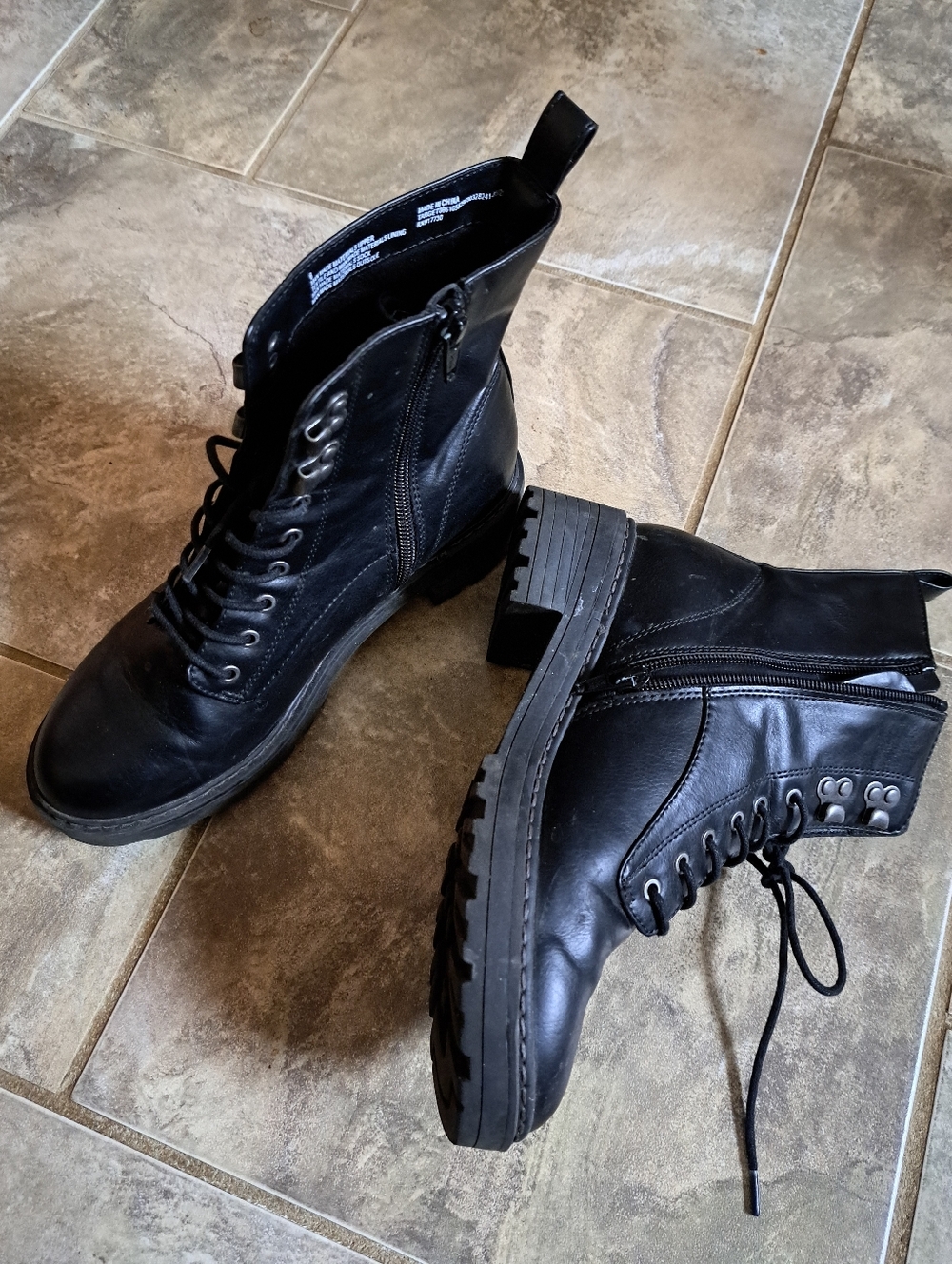 Target Black Lace-Up Combat Boots with Side Zipper